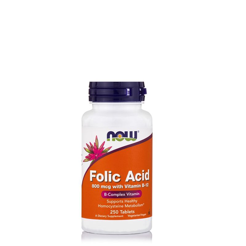 Folsav B-12 vitaminnal 800 mcg, Now Folic Acid with Vitamin B-12, 250 tabletta