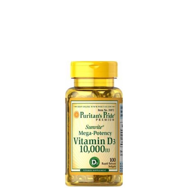 D-vitamin 10 000 IU, Puritan's Pride Sunvite Mega Potency D-3, 100 kapszula