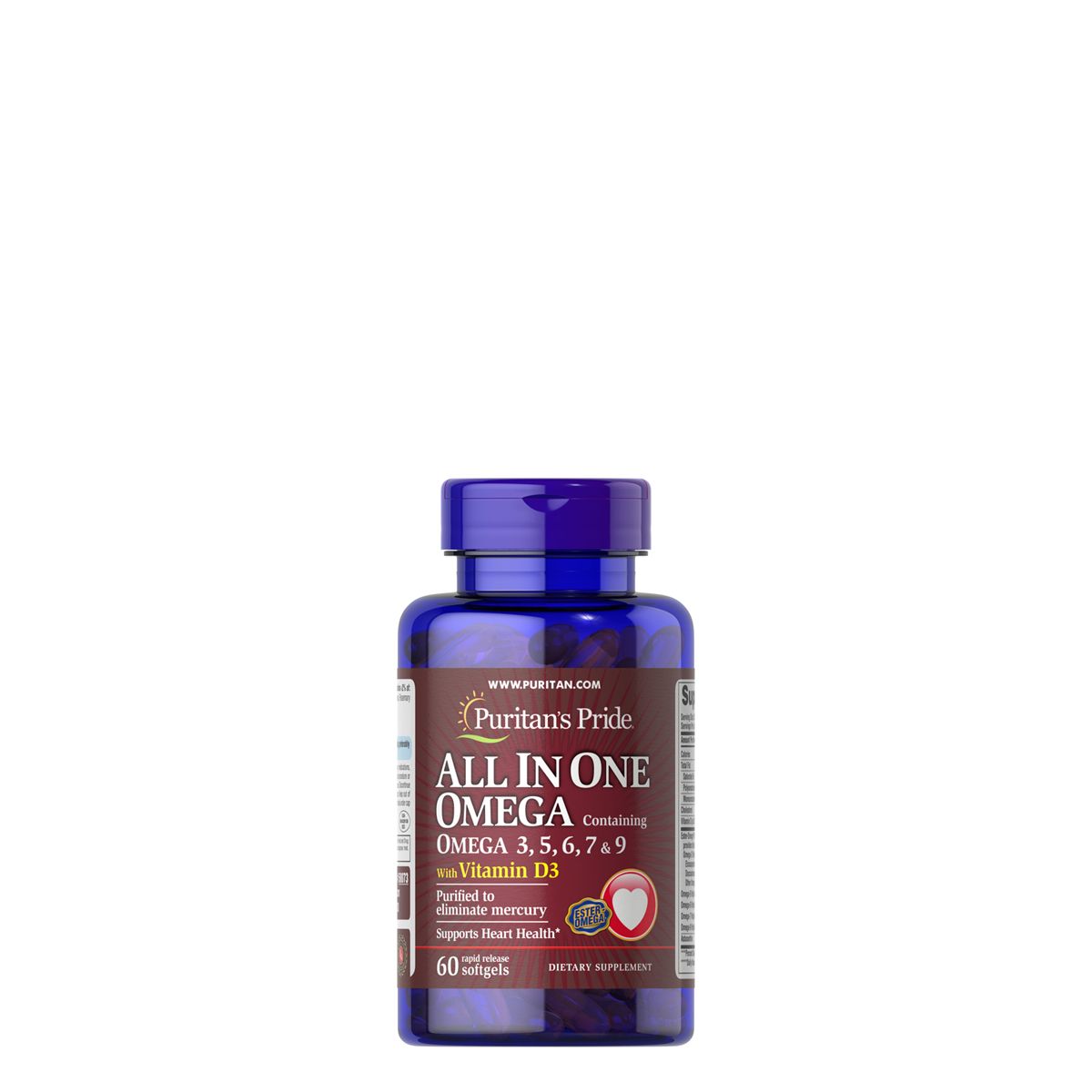 Omega zsírsav komplex D3 vitaminnal, Puritan's Pride All In One Omega with D3, 60 kapszula