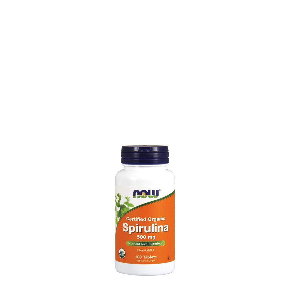 Bio spirulina 500 mg, Now Certified Organic Spirulina, 100 tabletta