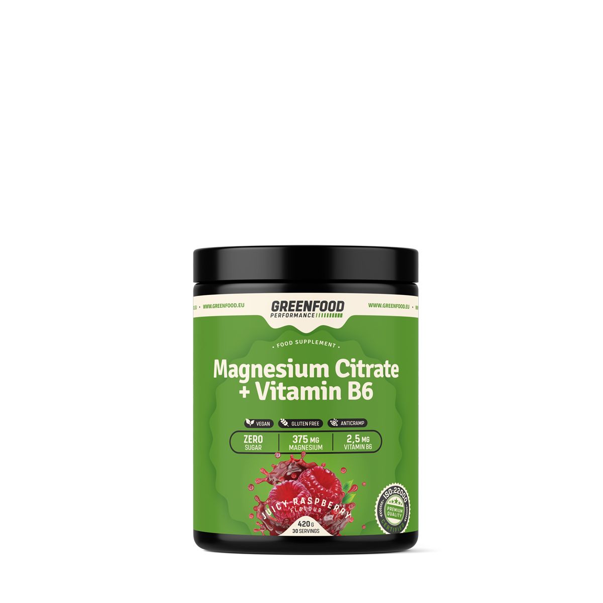 Magnézium citrát italpor izomgörcs ellen B-vitaminnal, GreenFood Performance Magnesium Citrate, 420 g