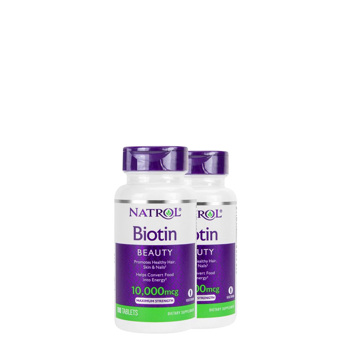 Biotin 10 000 mcg, Natrol Biotin for Healthy Hair & Strong Nails, 2x100 tabletta