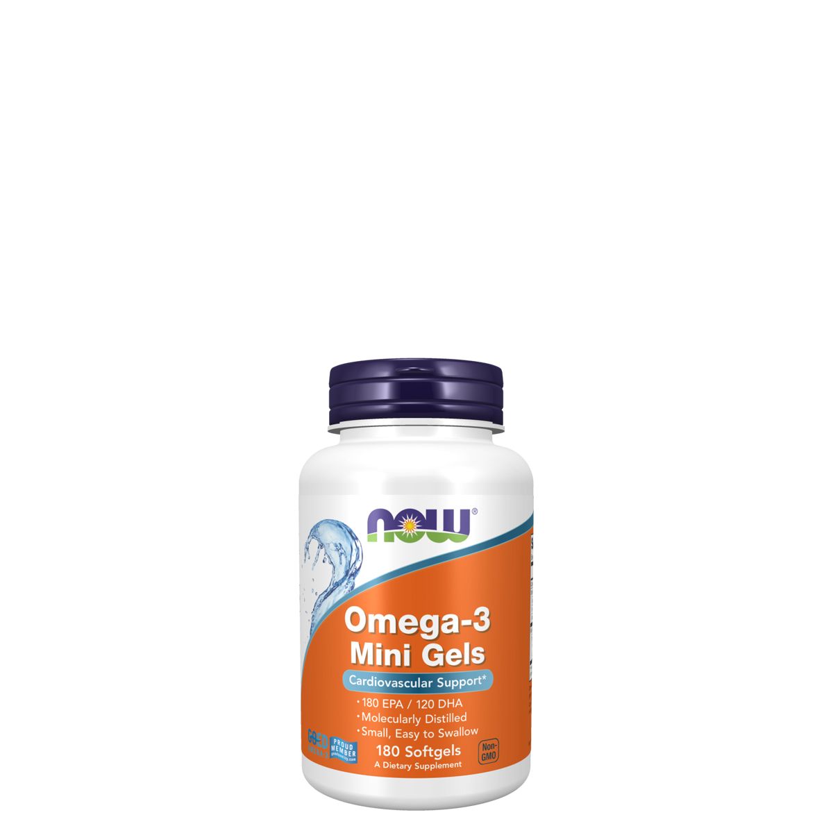 Könnyen lenyelhető omega-3 halolaj, Now Omega-3 Mini Gels, 180 gélkapszula