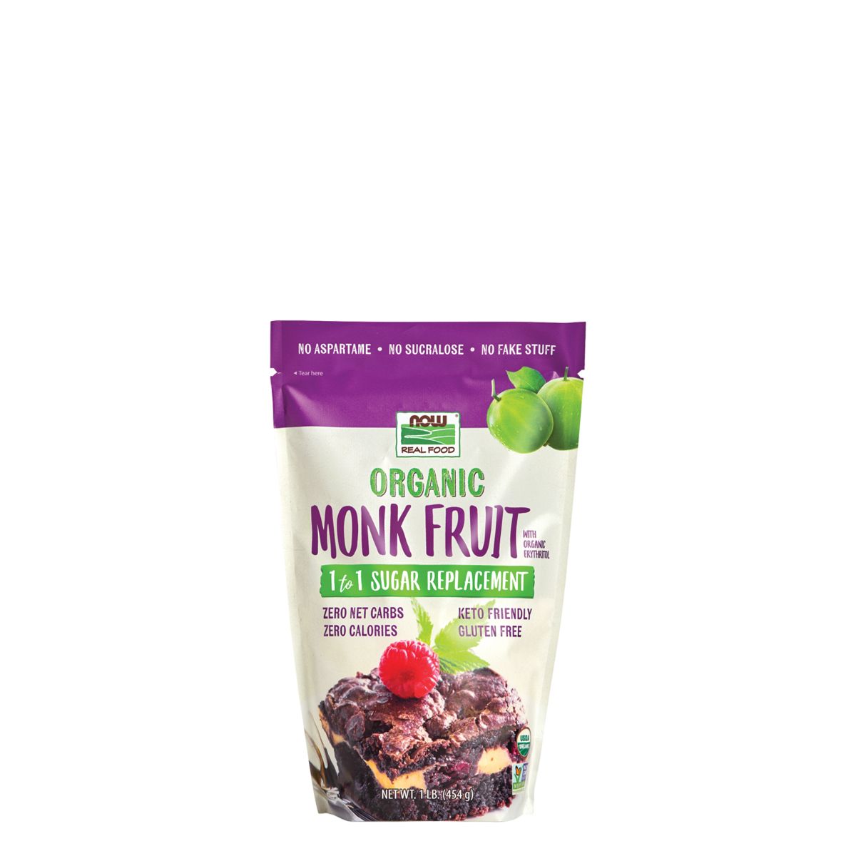 Bio monk fruit + eritrit édesítőszer keverék, Now Organic Monk Fruit with Erythritol, 454 g