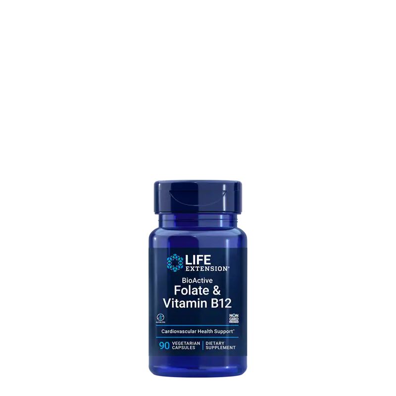 Bioaktív folát + B-12 vitamin, Life Extension Bioactive Folate & B12, 90 kapszula