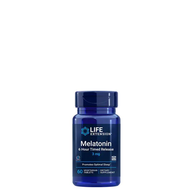 Elnyújtott felszívódású melatonin 3 mg, Life Extension Melatonin 6 hour Time Release, 60 tabletta