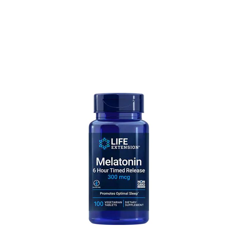 Elnyújtott felszívódású melatonin 0,3 mg, Life Extension Melatonin 6 hour Time Release, 100 kapszula