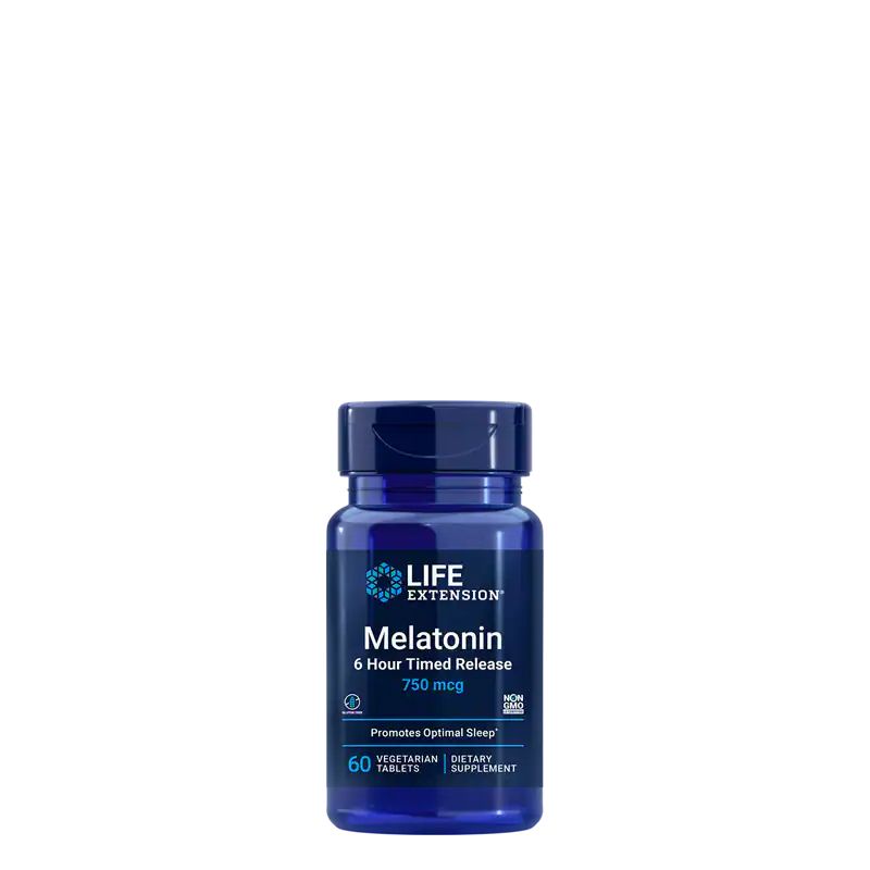 Elnyújtott felszívódású melatonin 0,75 mg, Life Extension Melatonin 6 hour Time Release, 60 kapszula