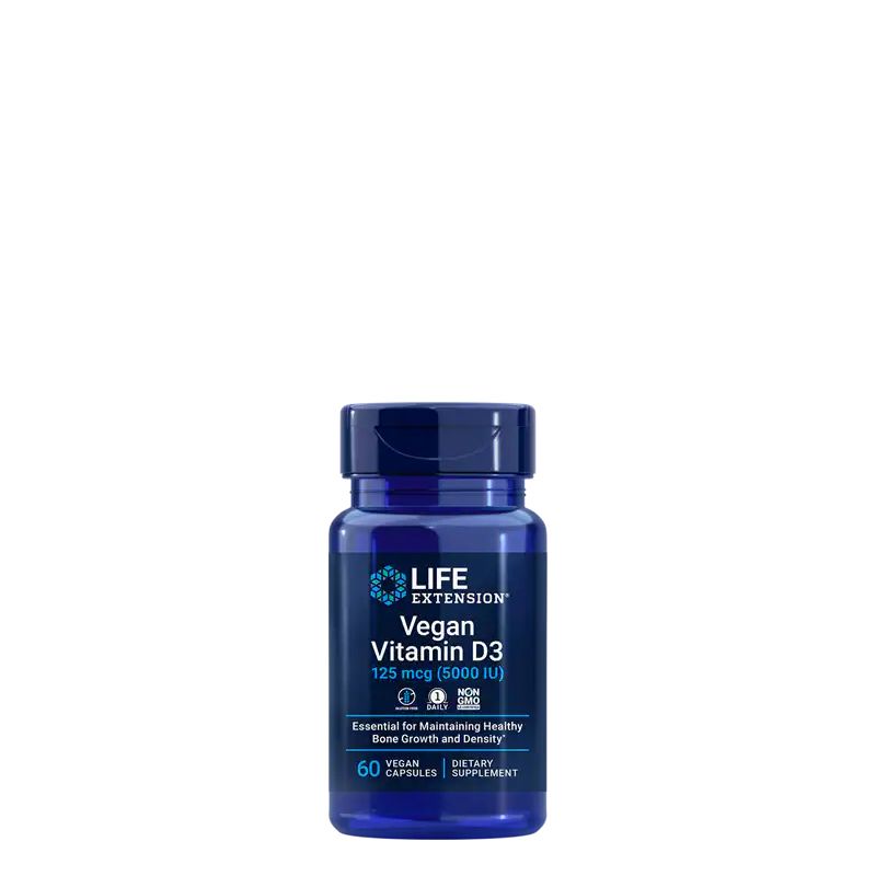 Vegán D-vitamin 5000 IU, Life Extension Vegan Vitamin D3 125 mcg, 60 kapszula