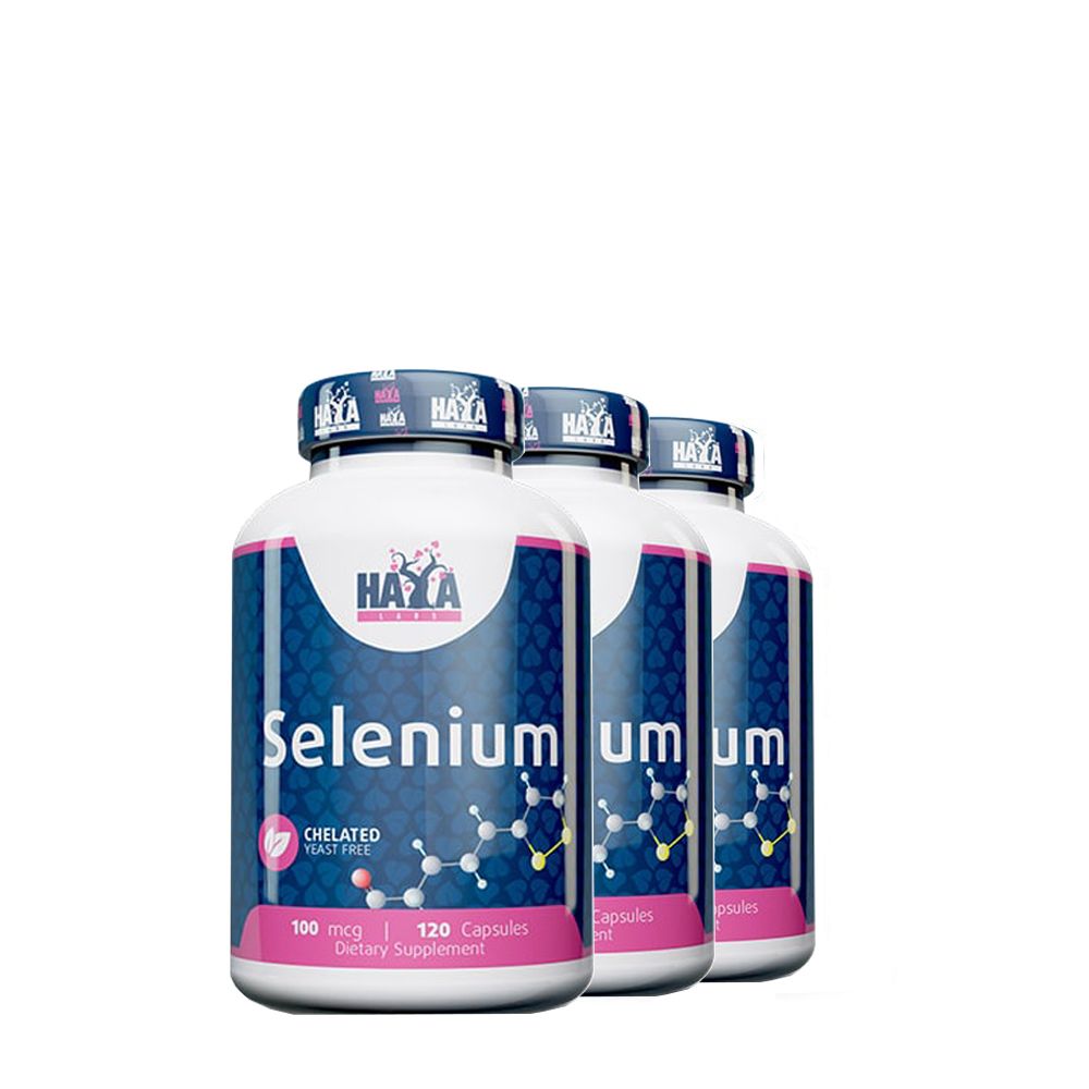Szelén L-Szelenometionin 100 mcg, Haya Labs Selenium Chelated Yeast Free, 3x120 kapszula