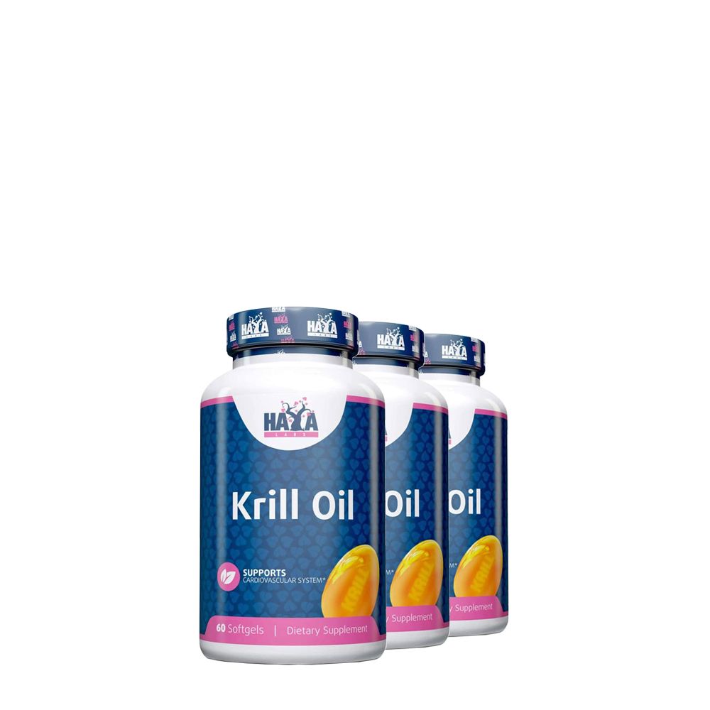 Krillolaj, 500 mg, Haya Labs Krill Oil, 3x60 lágykapszula