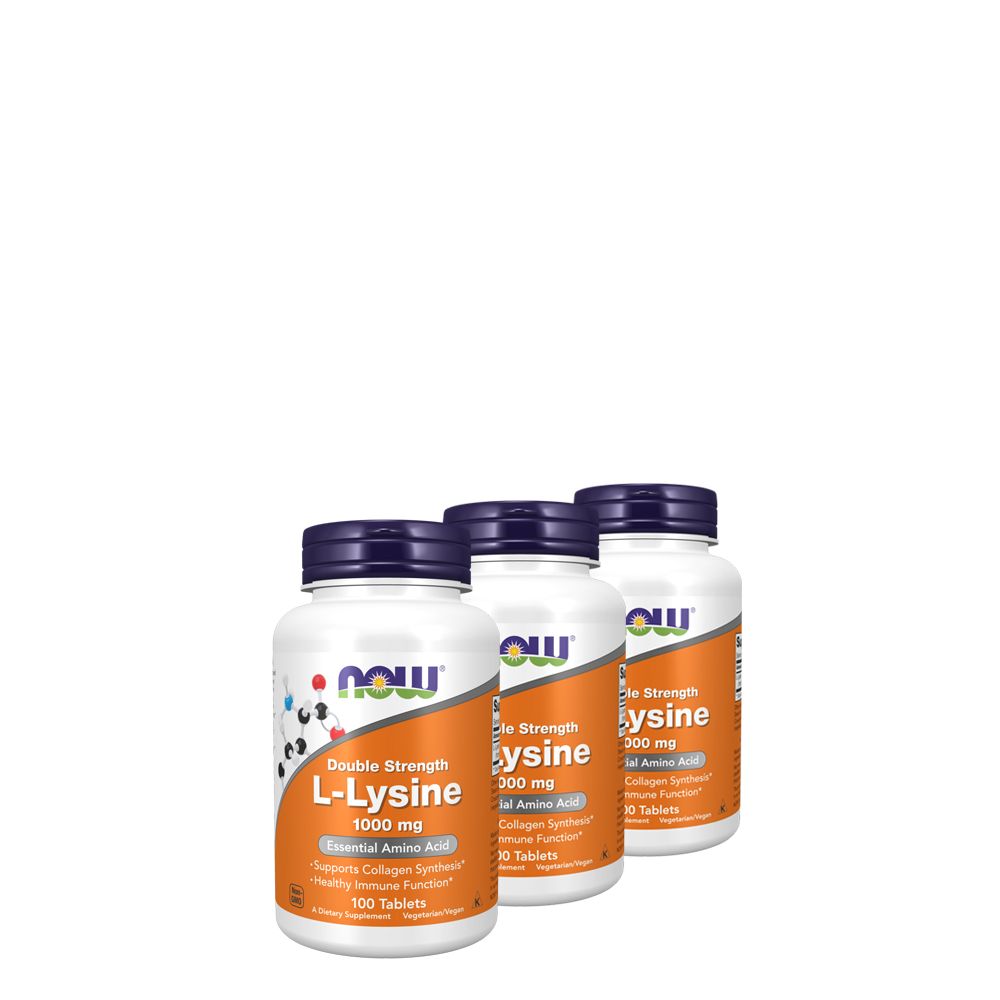 Dupla dózisú L-lizin 1000 mg, Now Double Strength L-Lysine, 3x100 tabletta