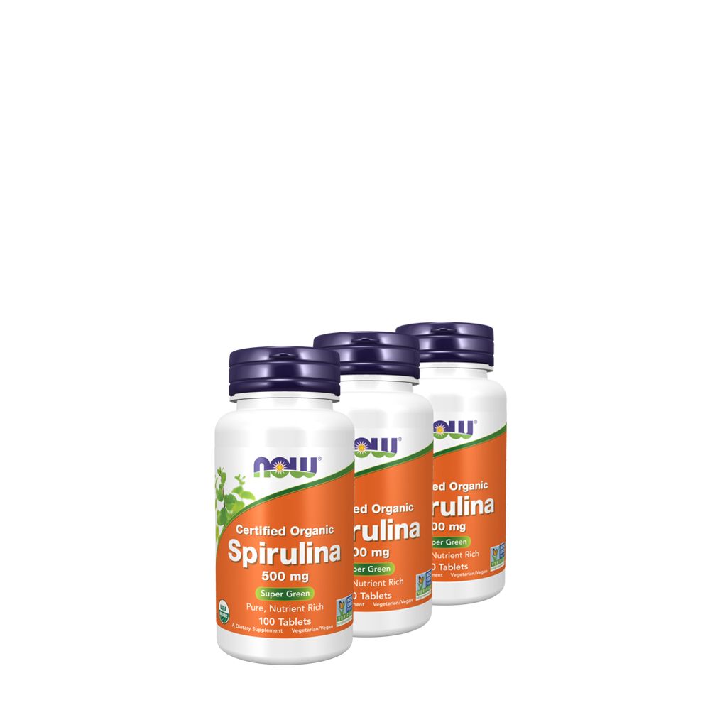 Bio spirulina 500 mg, Now Certified Organic Spirulina, 3x100 tabletta