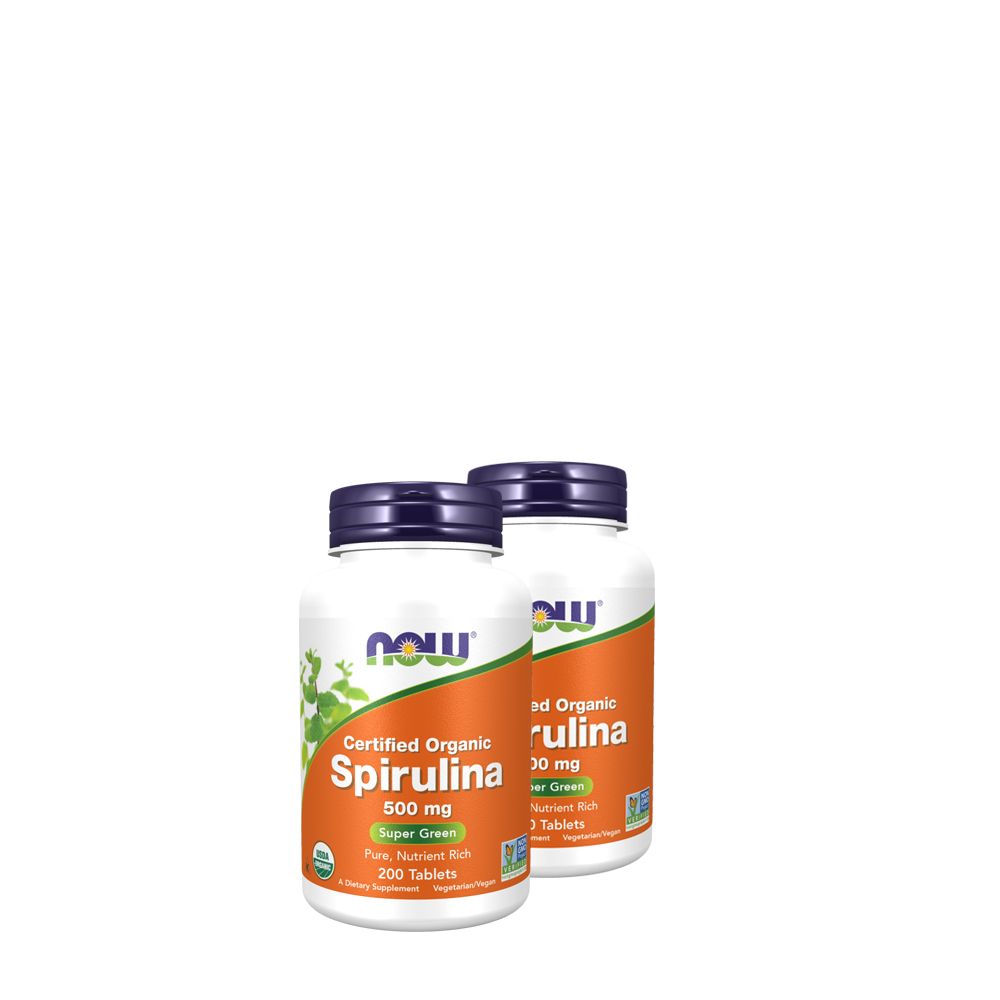 Bio spirulina 500 mg, Now Certified Organic Spirulina, 2x200 tabletta