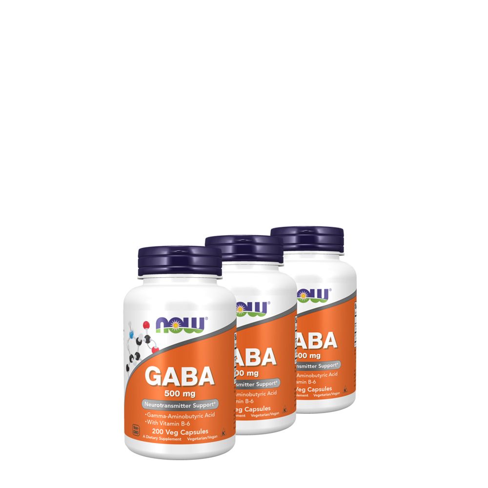 GABA 500 mg, B-6 vitaminnal, Now GABA, 3x200 kapszula