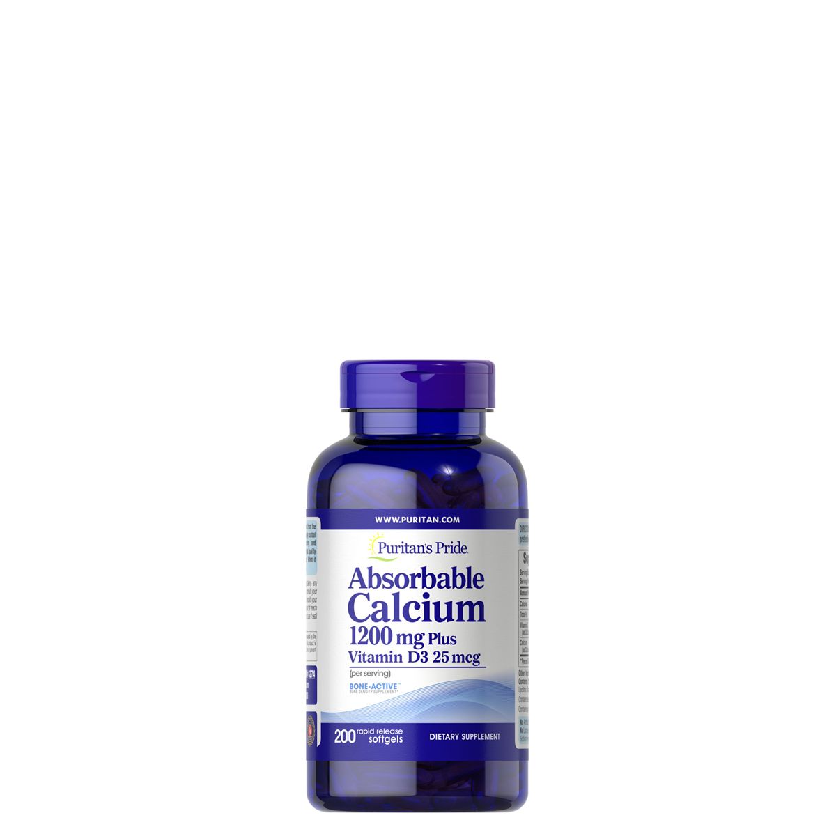 Magas felszívódású kálcium 1200 mg D3 Vitaminnal, Puritan's Pride Absorbable Calcium Plus Vitamin D3, 200 kapszula