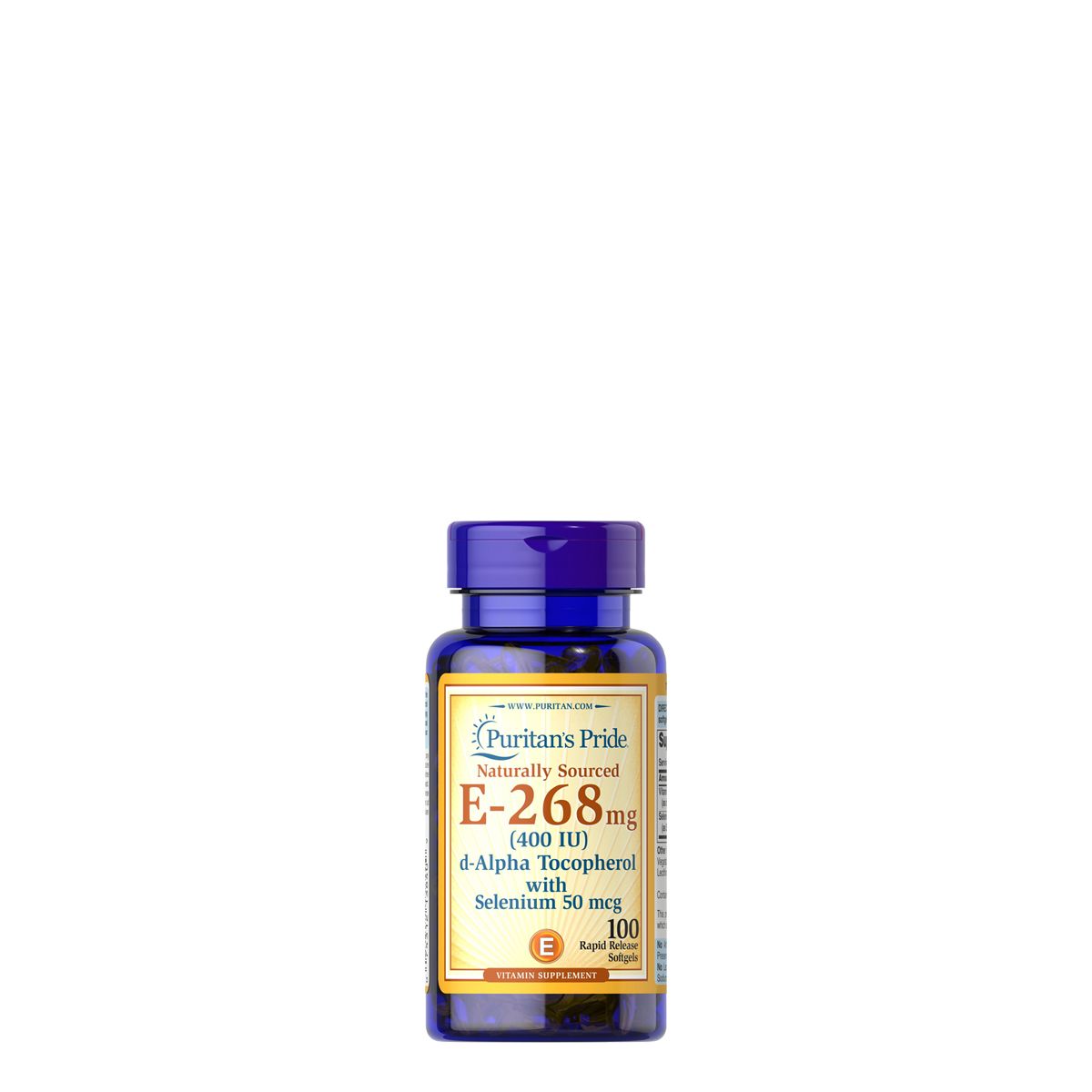 Természetes E-vitamin Szelénnel 400 NE, Puritan's Pride Natural Vitamin E-with Selenium, 100 kapszula
