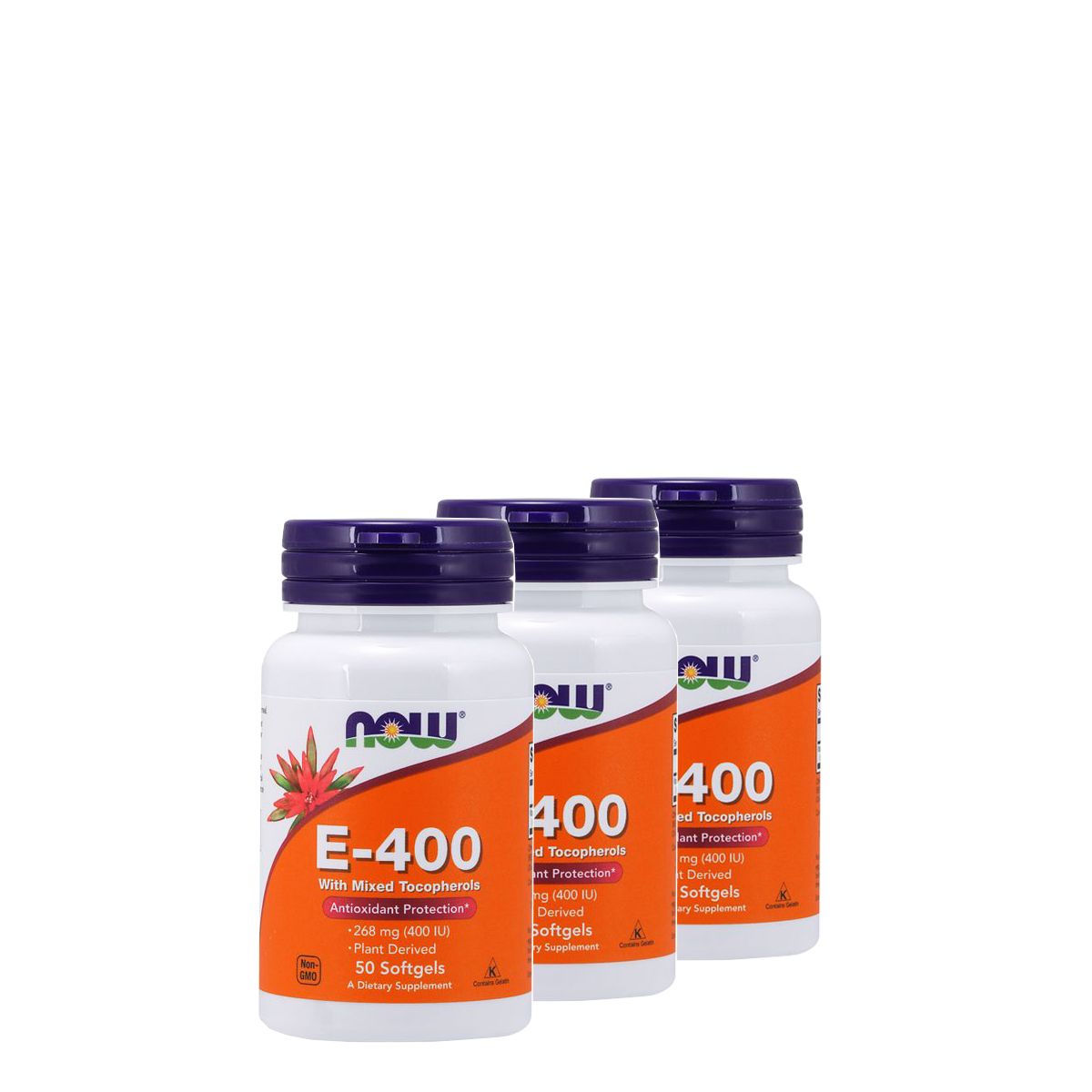 E-vitamin 400 IU kevert tokoferolokkal, Now Vitamin E-400 with Mixed Tocopherols, 3x50 kapszula