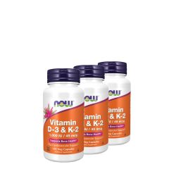 D3 és K2 1000 IU/45 mcg, Now Vitamin D-3 & K2, 3x120 kapszula