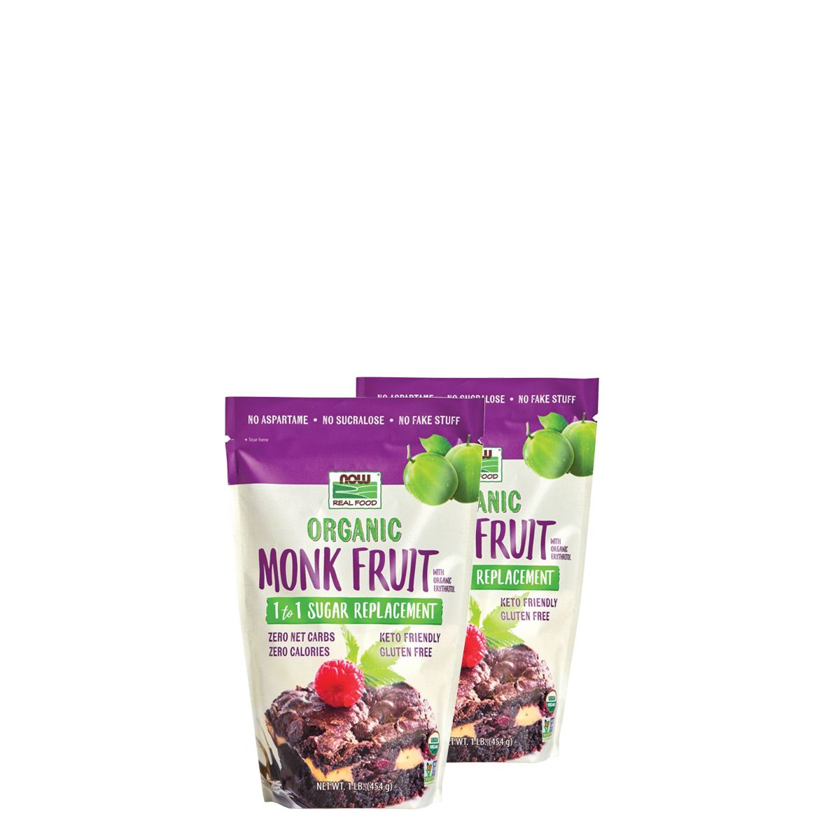 Bio monk fruit + eritrit édesítőszer keverék, Now Organic Monk Fruit with Erythritol, 2x454 g