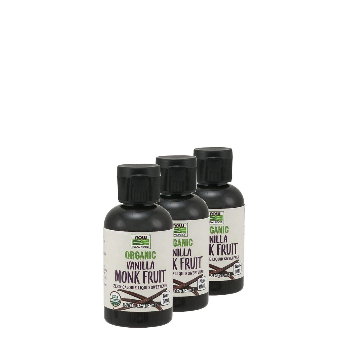 Folyékony bio édesítőszer vanília ízesítéssel, Now Organic Monk Fruit Sweetener, 3x59 ml