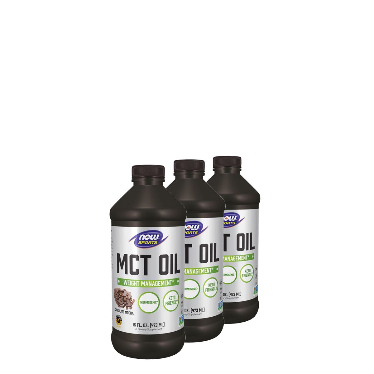 MCT olaj, csokoládé-mokka ízesítés, Now MCT Oil, 3x473 ml