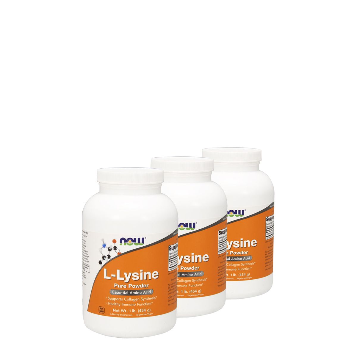 L-lizin aminosav por, Now L-Lysine Powder, 3x454 g