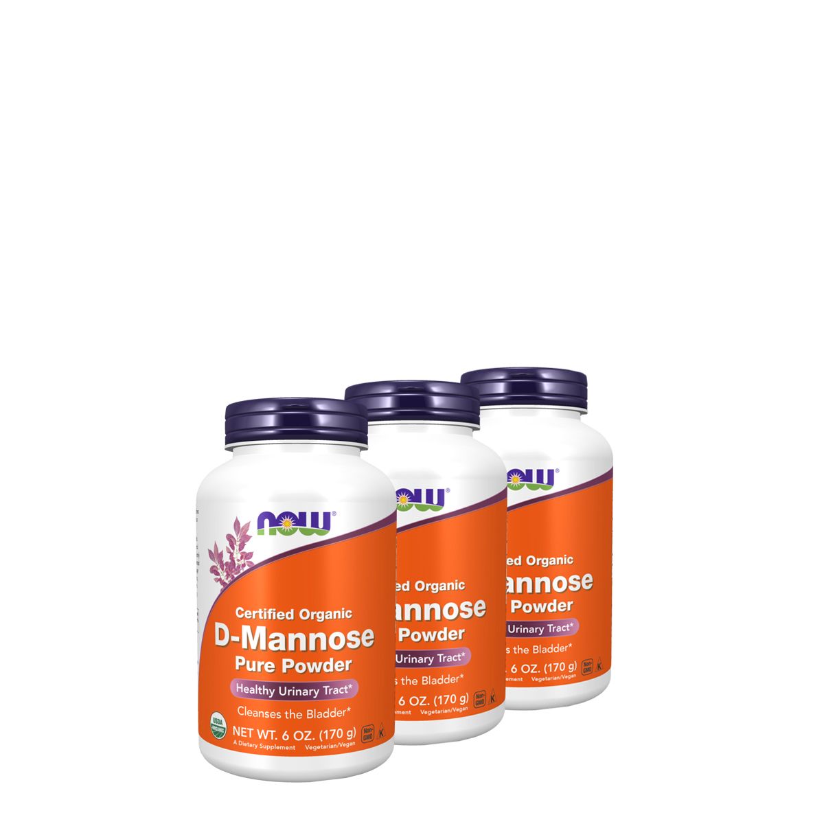 D-mannóz por, Now D-Mannose Pure Powder, 3x170 g