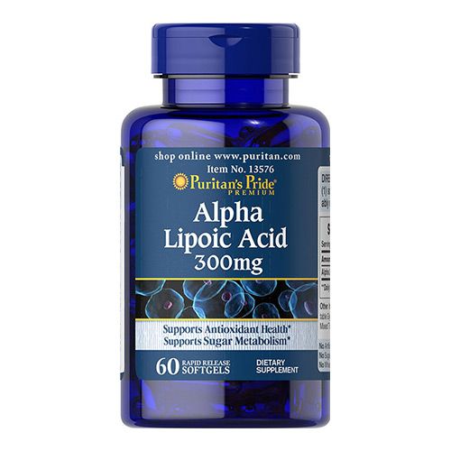 Alfa-liponsav ALA 300 mg, Puritan's Pride Alpha-Lipoic Acid, 60 lágyzselatin kapszula