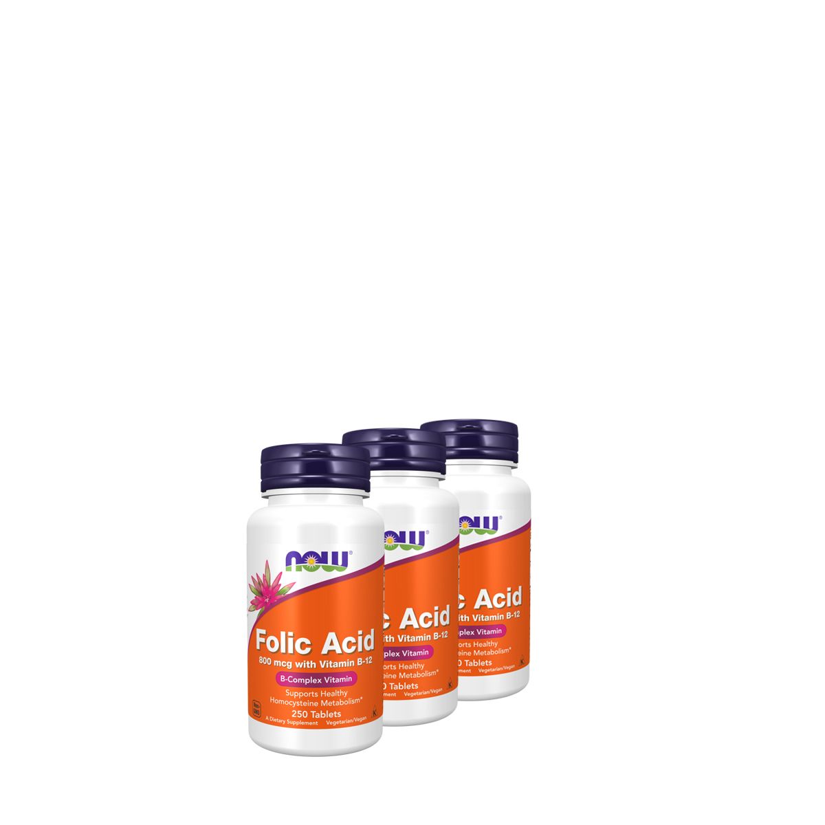 Folsav B-12 vitaminnal 800 mcg, Now Folic Acid with Vitamin B-12, 3x250 tabletta