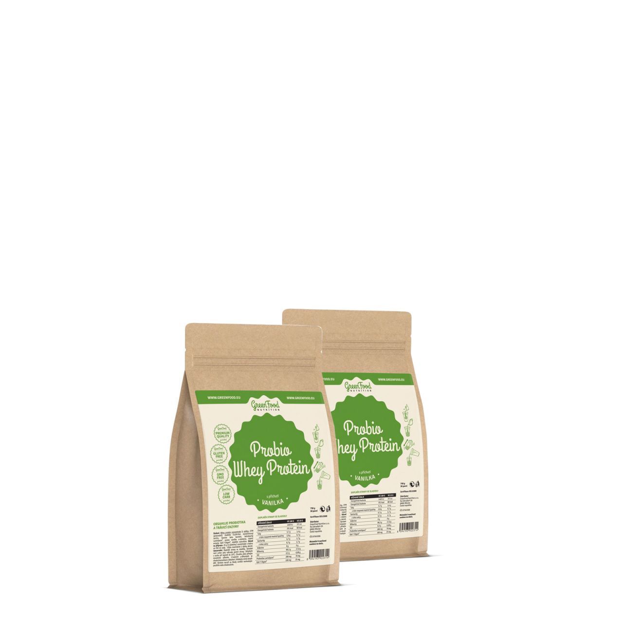 Prémium német tejsavófehérje emésztőenzimekkel, GreenFood Nutrition Probio Whey Protein, 2x750 g