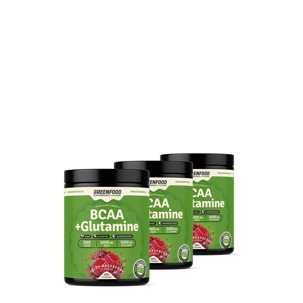 Elágazó láncú aminosavak glutaminnal, GreenFood Performance BCAA + Glutamine, 3x420 g