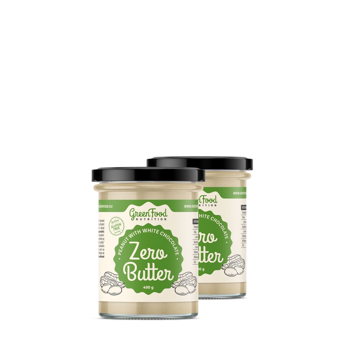 Fehércsokoládés lágy argentin földimogyoróvaj, GreenFood Nutrition Zero Butter with White Chocolate, 2x400 g