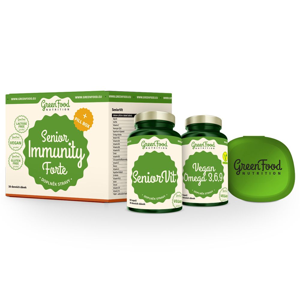 Időskori immunrendszer támogató csomag ajándék kapszulatartóval, GreenFood Nutrition Senior Immunity Forte + Pillbox, 60+60 kapszula