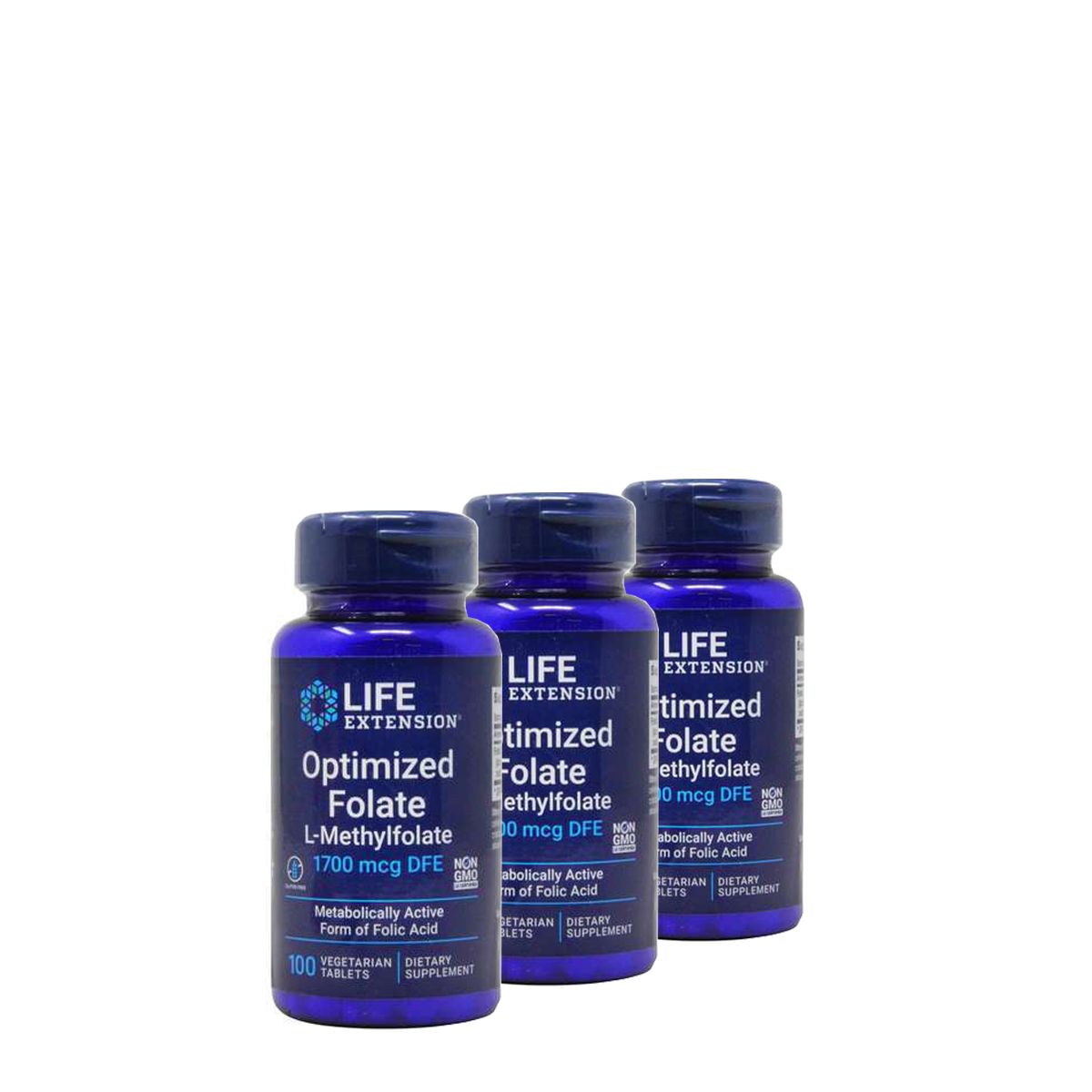 Metabolikusan aktív l-metilfolát 1700 mcg, Life Extension Optimized Folate, 3x100 tabletta
