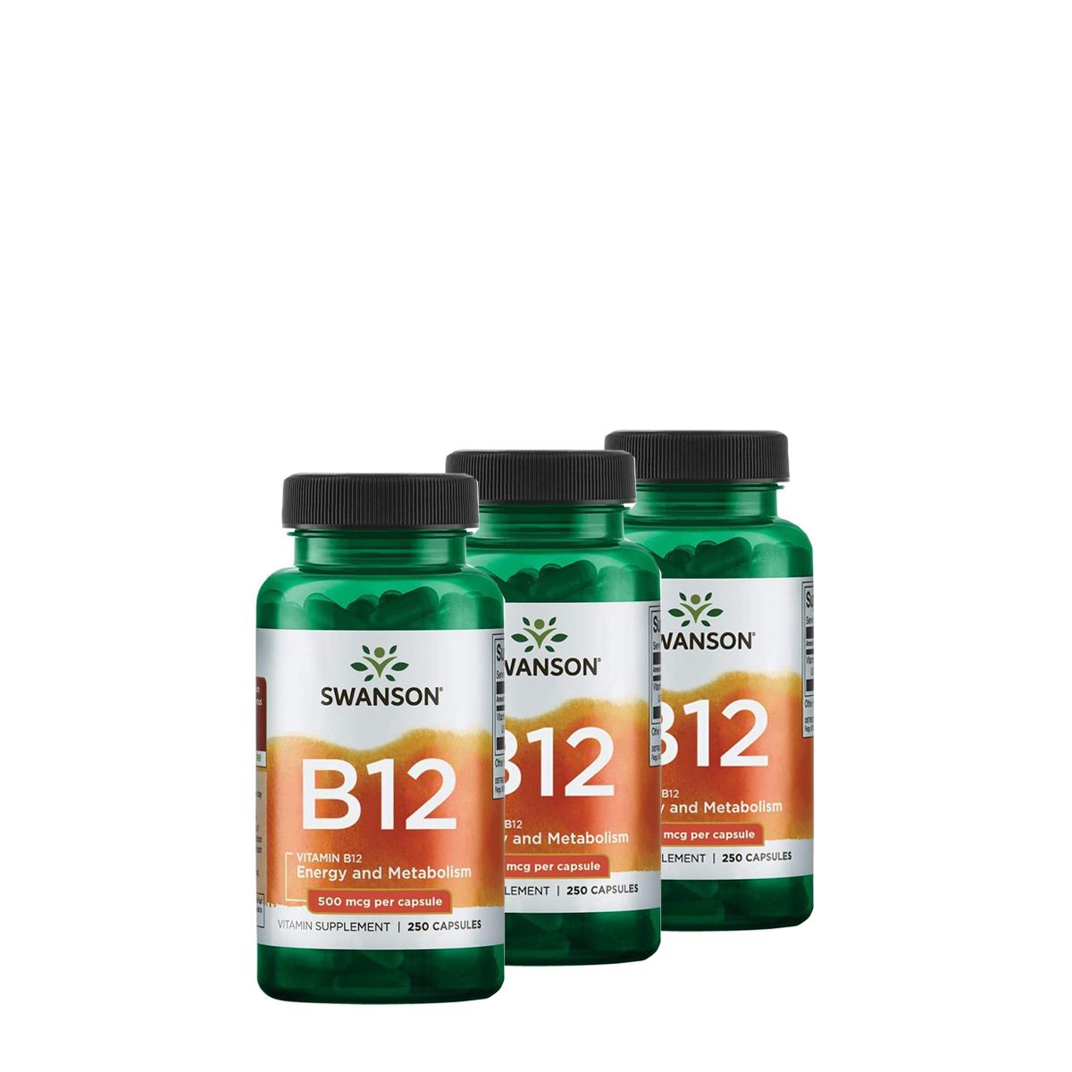 B-12 vitamin 500 mcg, Swanson Vitamin B-12, 3x250 kapszula