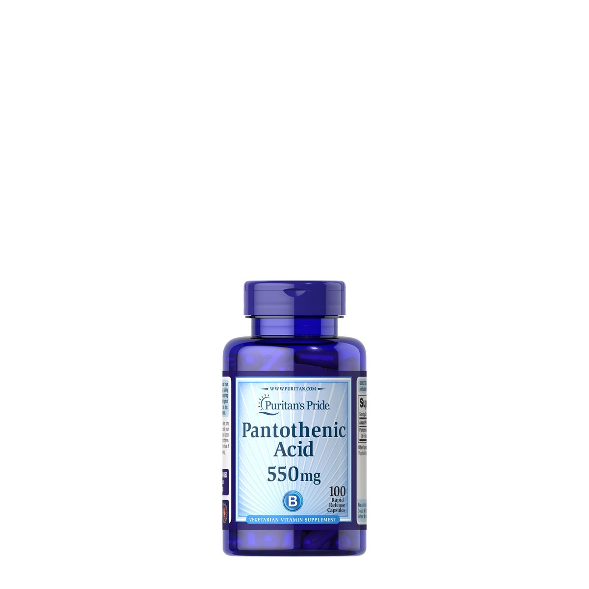 Pantoténsav 550 mg, Puritan's Pride Pantothenic Acid Rapid Release, 100 kapszula - EXP. 2024.07.