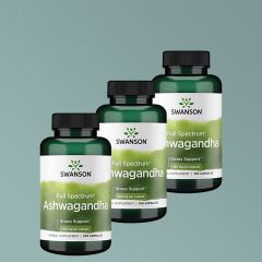 Ashwagandha kivonat 450 mg, Swanson Full Spectrum Ashwagandha Extract, 3 x 100 kapszula