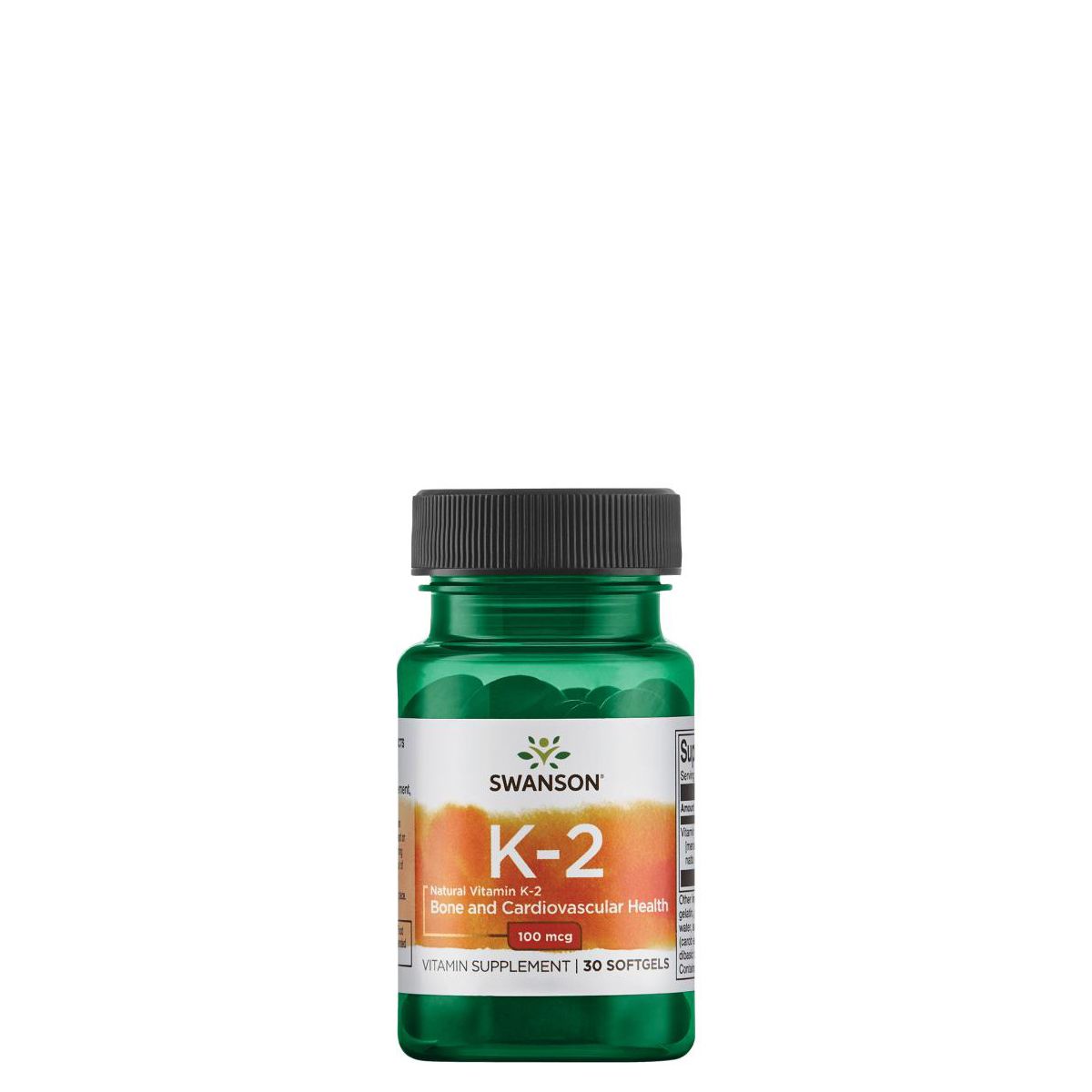 Természetes K2 100 mcg, Swanson Natural Vitamin K2 Menaquinone-7, 30 gélkapszula - EXP.2024.10.31.