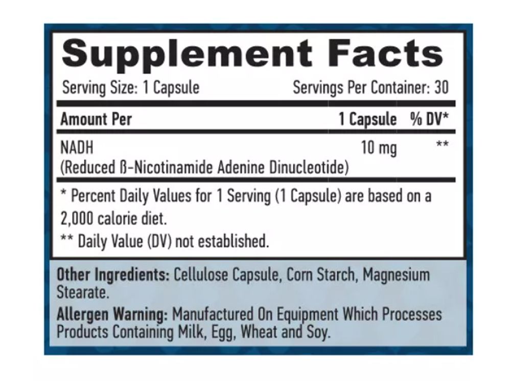  NADH 10 mg, Haya Labs  NADH, 30 kapszula