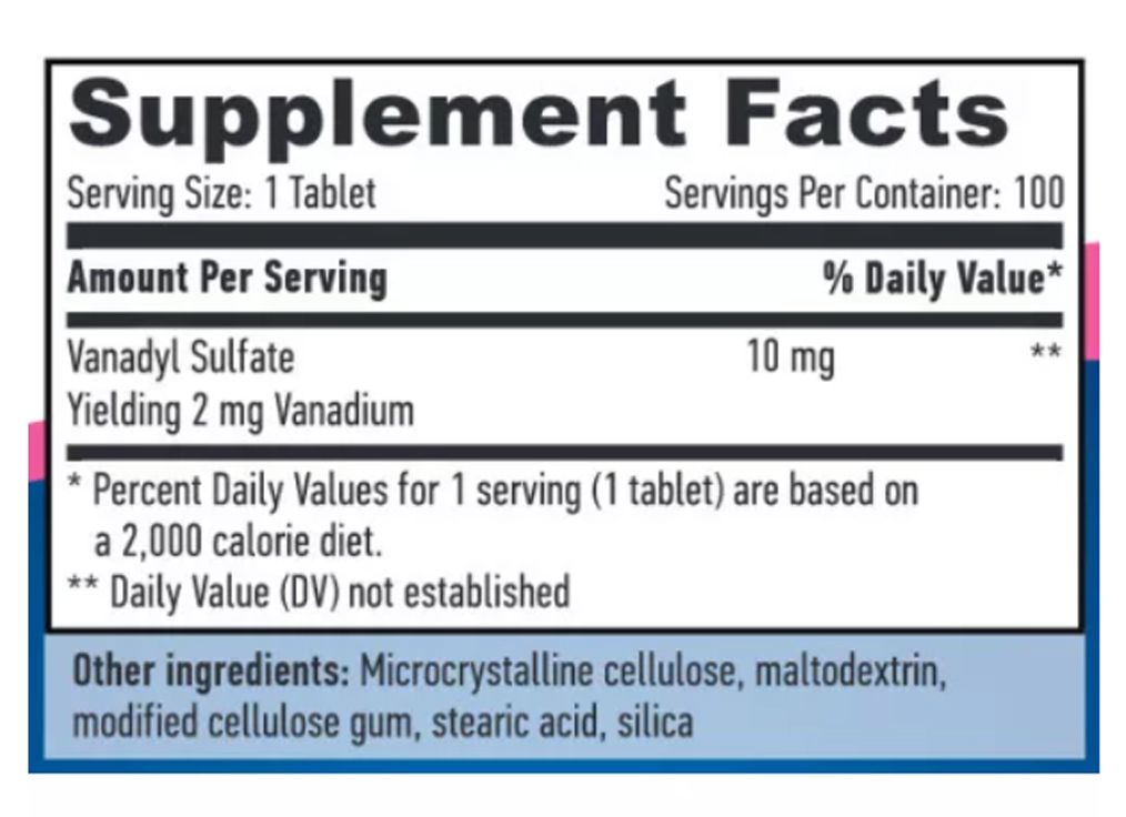 Vanadil-szulfát 10mg, Haya Labs Vanadyl Sulfate,  3x100 tabletta