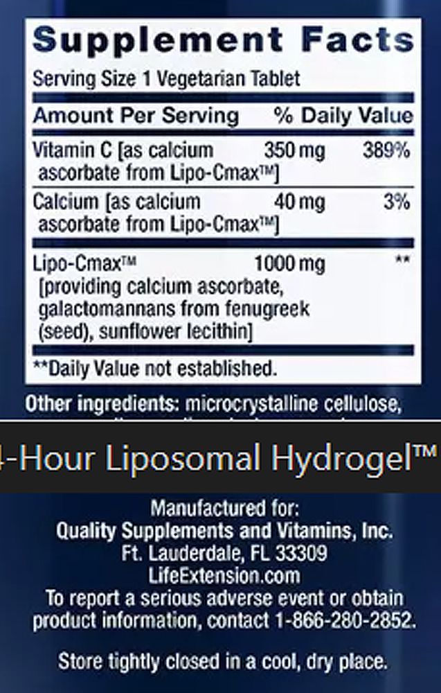 C-Vitamin 24 órás liposzómás Hydrogél. Life Extension C-Vitamin 24 hours liposomal Hydrogel Formula, 60 tabletta C-Vitamin 24 órás liposzómás Hydrogél. Life Extension C-Vitamin 24 hours liposomal Hydrogel Formula, 60 tabletta