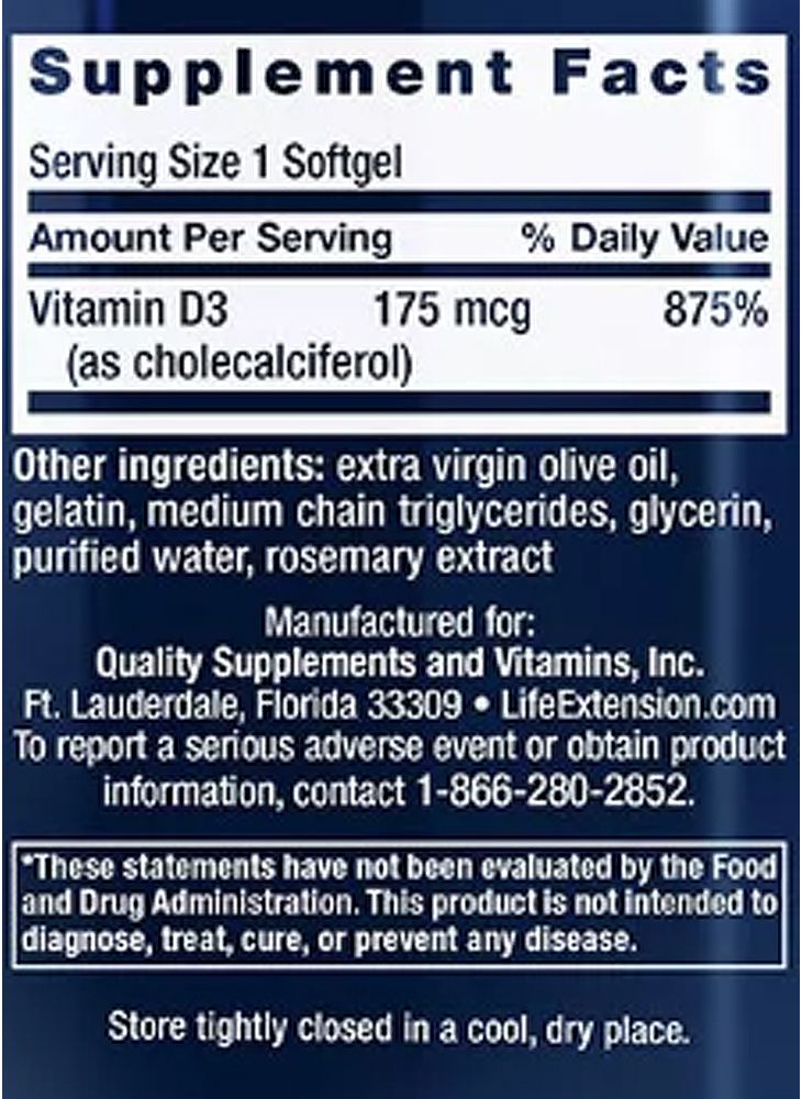 D3-vitamin 175 mcg (7000 UI), Life Extension Vitamin D3 175 mcg , 60 lágykapszula D3-vitamin 175 mcg (7000 UI), Life Extension Vitamin D3 175 mcg , 60 lágykapszula