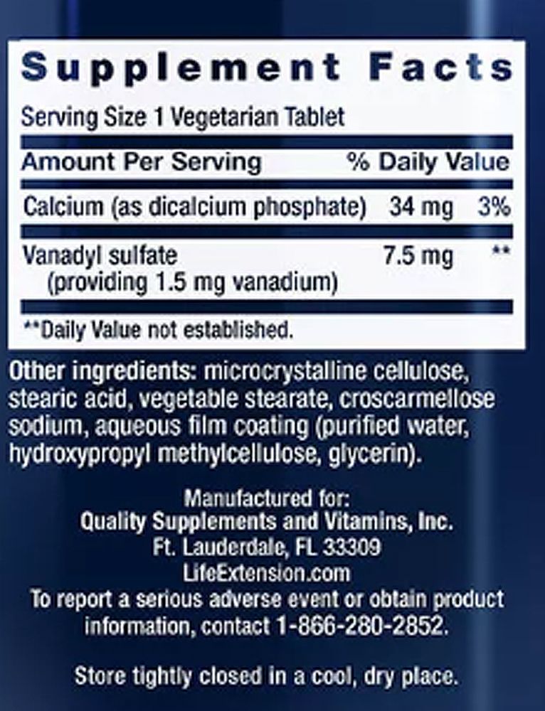 Vandaly Szulfát 7.5 mg, Life Extension Vanadyl Sulfate, 100 tabletta