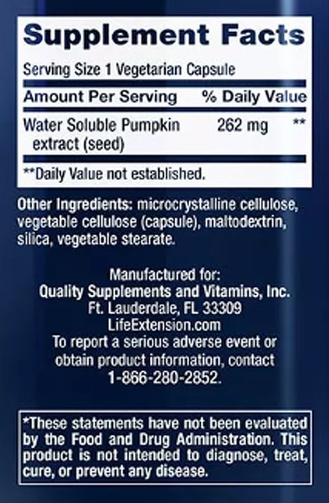 Tökmag kivonat, Life Extension Water-Soluble Pumpkin Seed Extract, 60 kapszula Tökmag kivonat, Life Extension Water-Soluble Pumpkin Seed Extract, 60 kapszula
