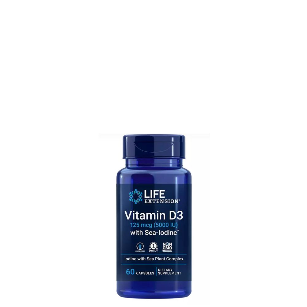 D-vitamin tengeri algával 5000 IU, Life Extension Vitamin D3 with Sea-Iodine, 60 kapszula D-vitamin tengeri algával 5000 IU, Life Extension Vitamin D3 with Sea-Iodine, 60 kapszula
