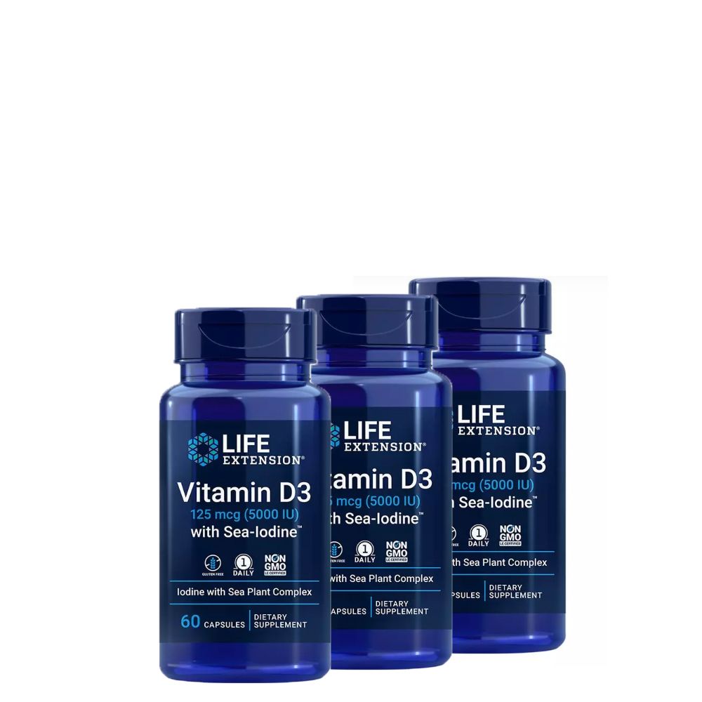 D-vitamin tengeri algával 5000 IU, Life Extension Vitamin D3 with Sea-Iodine, 3x60 kapszula D-vitamin tengeri algával 5000 IU, Life Extension Vitamin D3 with Sea-Iodine, 3x60 kapszula