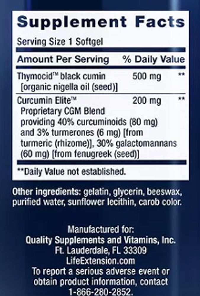 Fekete köménymagolaj és Kurkumin, Life Extension Black Cumin Seed Oil and Curcumin Elite, 2x60 lágykapszula Fekete köménymagolaj és Kurkumin, Life Extension Black Cumin Seed Oil and Curcumin Elite, 2x60 lágykapszula