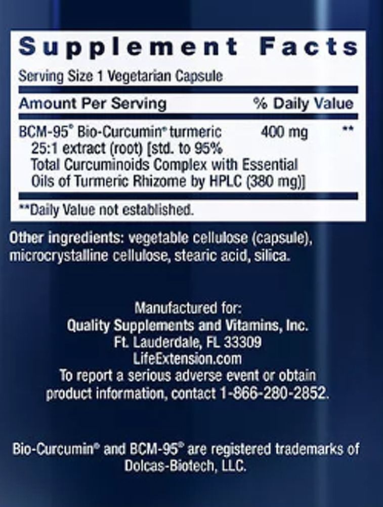 Bio Kurkumin Kivonat 400 mg, Life Extension Super Bio-Curcumin Turmeric Extract, 2x60 kapszula