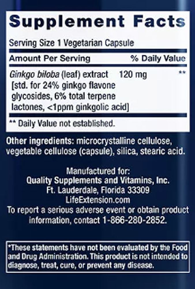 Ginkgo biloba kivonat 120 mg, Life Extension Ginkgo Biloba Certified Extract, 2x365 kapszula Ginkgo biloba kivonat 120 mg, Life Extension Ginkgo Biloba Certified Extract, 2x365 kapszula